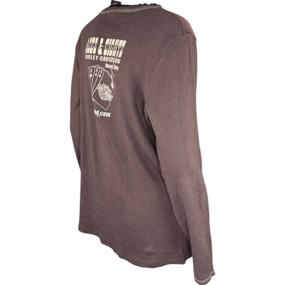 Harley-Davidson Aces & Eights Shirt XL Brown Long Sleeve Distressed Cotton - Picture 13 of 14